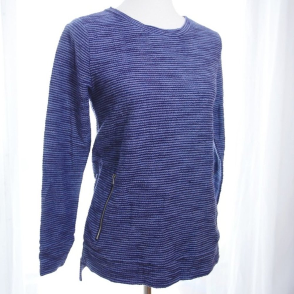 Blue Striped High Low Cotton Blend Casual Sweater